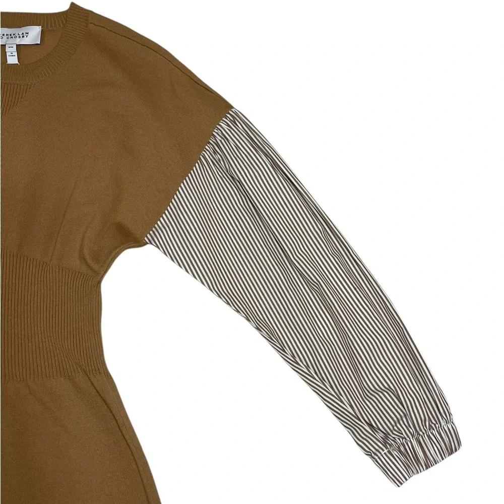 10 Crosby Derek Lam Sweater Shirt Dress Lainey Tan Print Long Sleeve Wool NEW - Picture 12 of 15